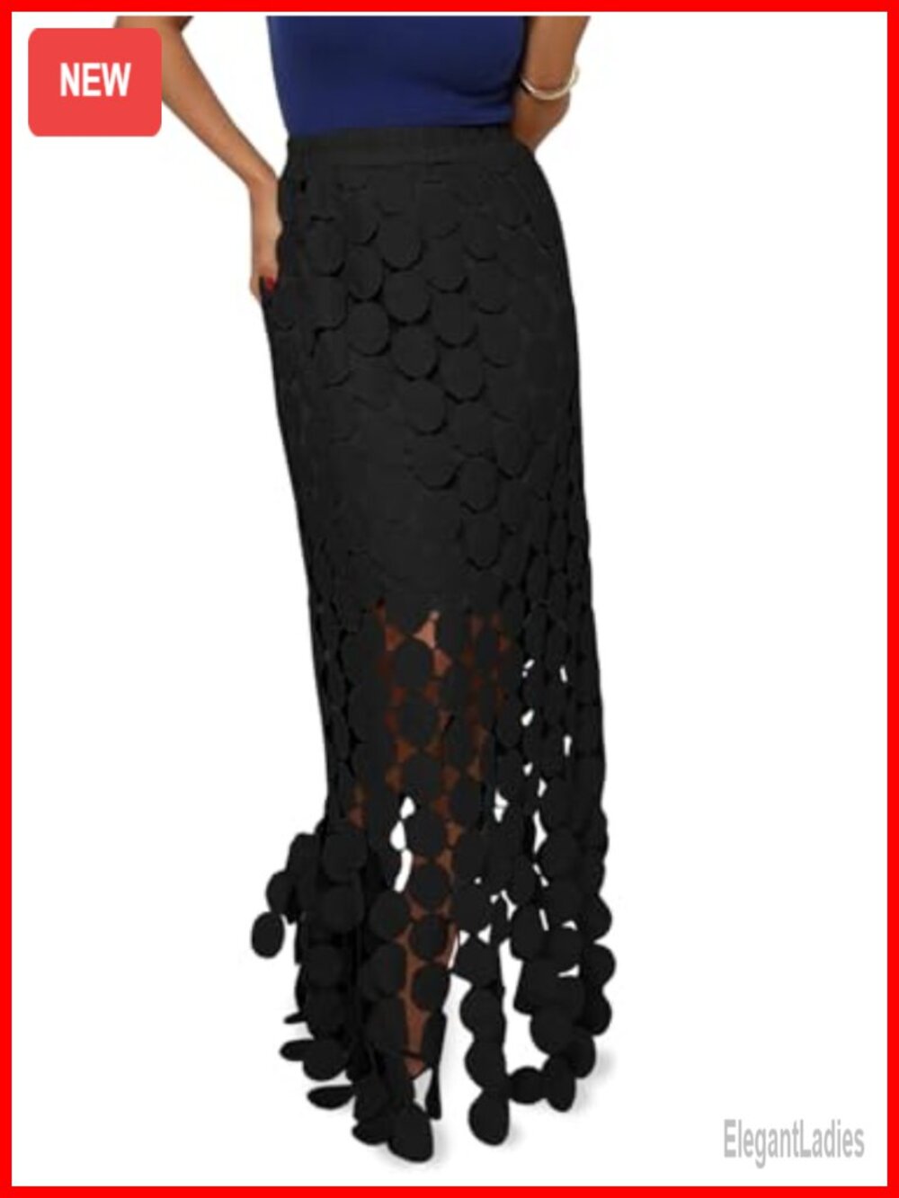 Womens Hollow Out Maxi Skirt Boho Fringe Hem Summer Beach Long Skirt